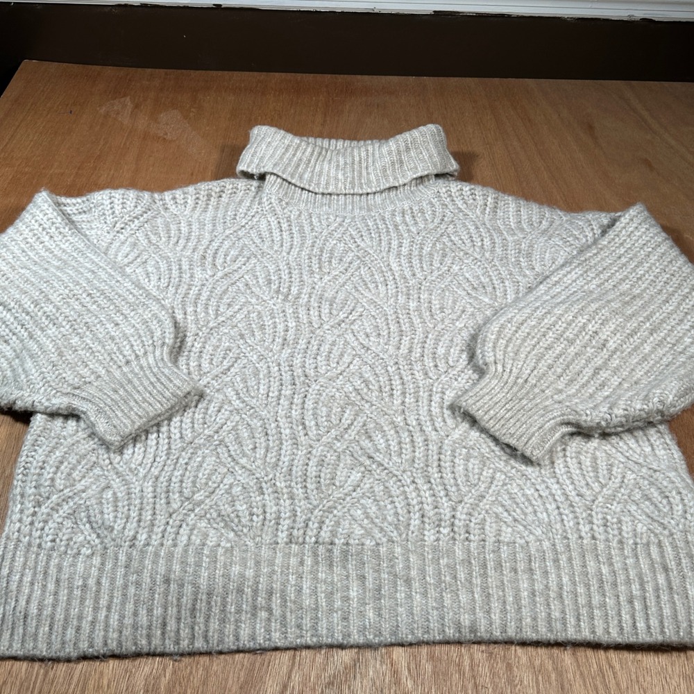 A New Day Turtleneck Sweater Women XL Beige Cable Knit Oversized Cozy Pullover